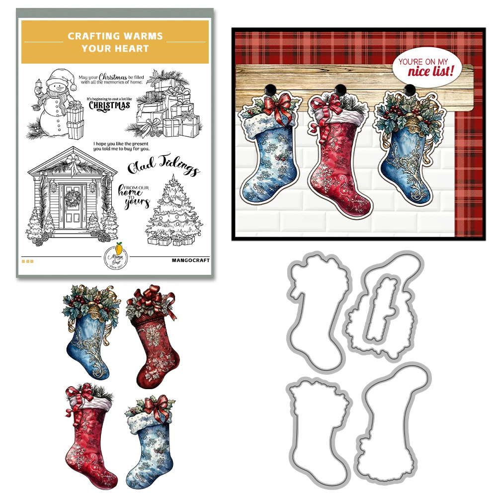 メリークリスマスのストッキング,金属,透明なスタンプ,日曜大 - Christmas Stocking Hanging のレビューと価格