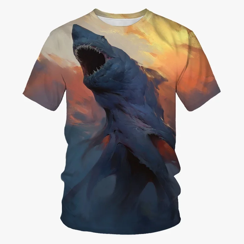 

Trend Shark Pattern T-shirt Summer Fashion Short Sleeve Marine Animal 3D Printed T Shirt Mens O Neck Loose Casual Tees Tops