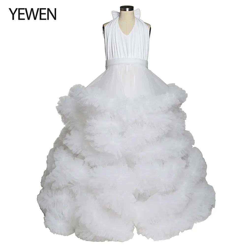 

V Neck Flower Girl Dresses First Communion Dresses for Girls Photo Shoots Soft Tulle Princess Birthday Party Dress YEWEN