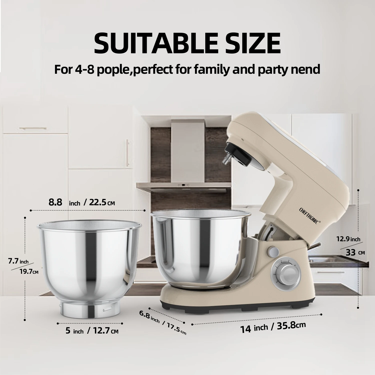 1pc CHEFTRONIC Stand Mixer,5Qt Tilt-Head Electric Household Stand Mixer - 500W 6+P Speed, Food Beater And Butter Beater,US Plug