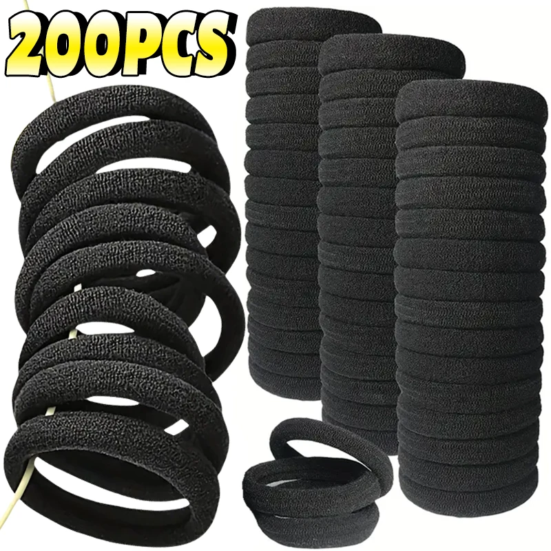 50/200 pz fascia per capelli alta elastica donna bambini cravatte per capelli Soild elastico nero supporto coda di cavallo gomma Scrunchies accessori per capelli