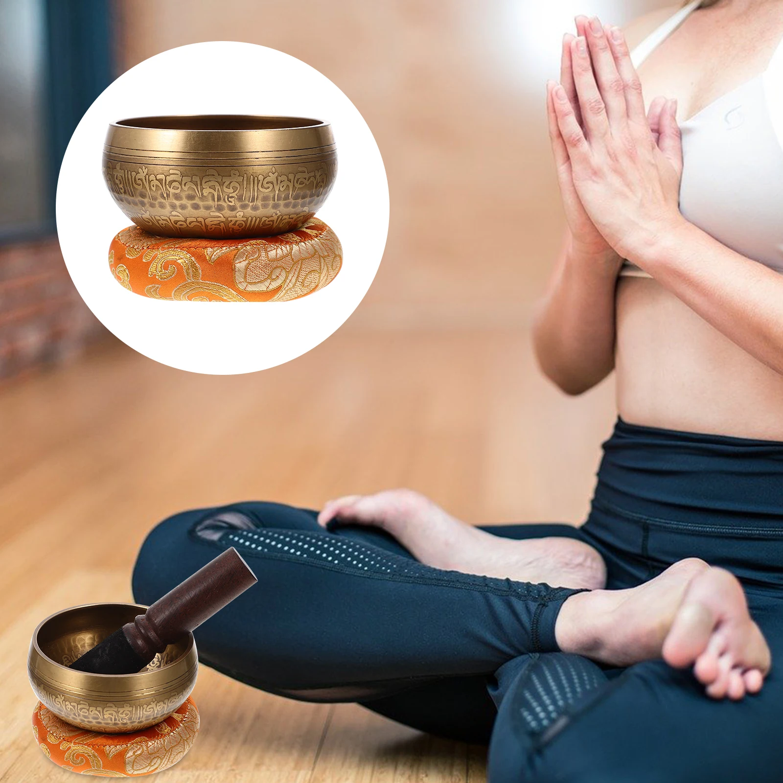 

Bowl Singing with Rod Mallet Mat Buddha Meditation Sound Tool Making