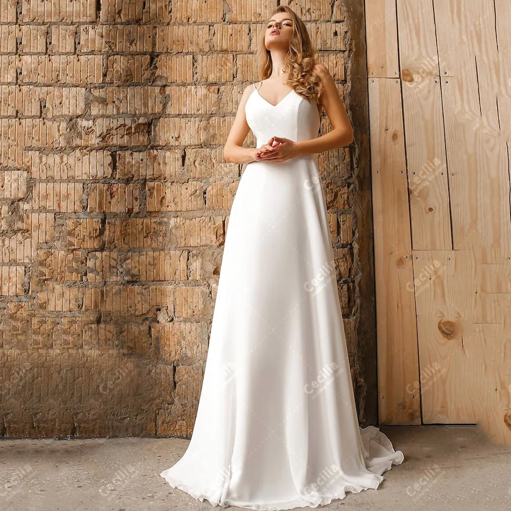 Vestidos de casamento simples elegantes vestidos de noiva cintas de espaguete robes para festa formal querida vestidos de novia 2025 personalizado