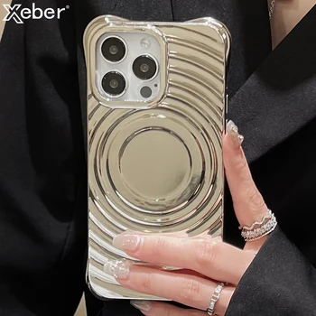 맥세이프 마그네틱 리플 패턴 케이스, 도금, 무선 충전 충격 방지 에어 쿠션 커버, 아이폰 15 프로 맥스 14 13 12 