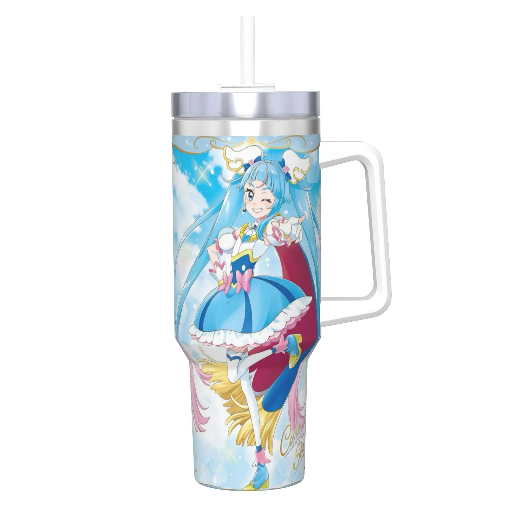 Soaring Sky Pretty Cure Tumbler With Straw  Stainless Steel Mug Cups Double Wall Vacuum Insulated for Cold Or Hot 40oz