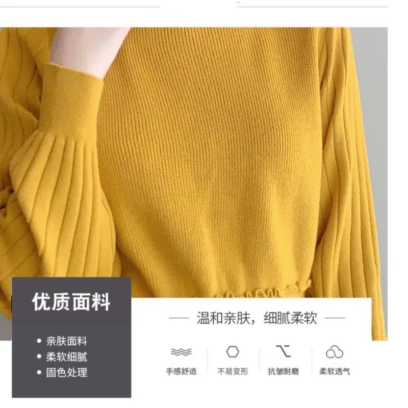 Spring and Autumn Women\'s Solid Long Sleeve Knitted Bottom Waist Hemiline Ruffles Screw Thread Fashion Casual Office Lady Tops