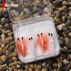 Lionriver 4PCS Back Flash Shrimp Fly #6 Orange #1 Pearl Artificial Sinking Shrimp Lure Trout Bass Saltwater Sabiki Rigs Fishing