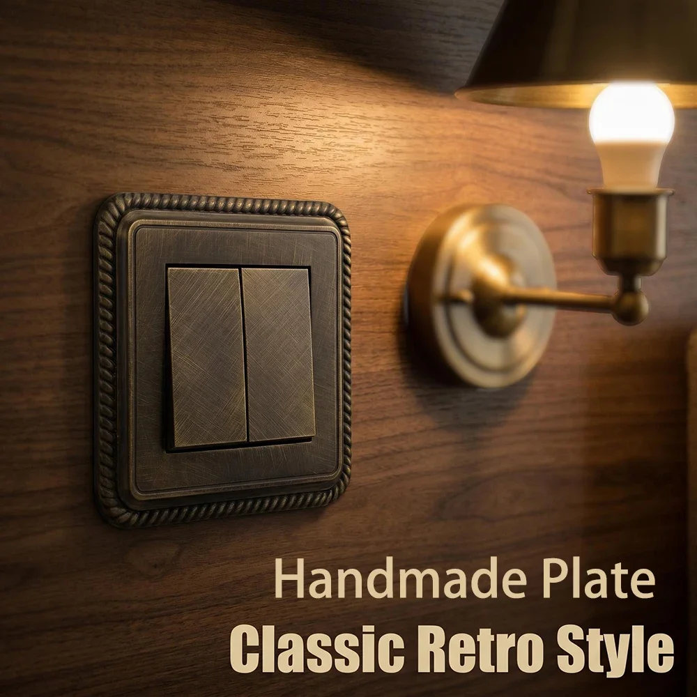Brass Retro Wall Switch Panel Antique Bronze Textured Quick Wiring Large Terminal for Vintage Home Hotel Renovation