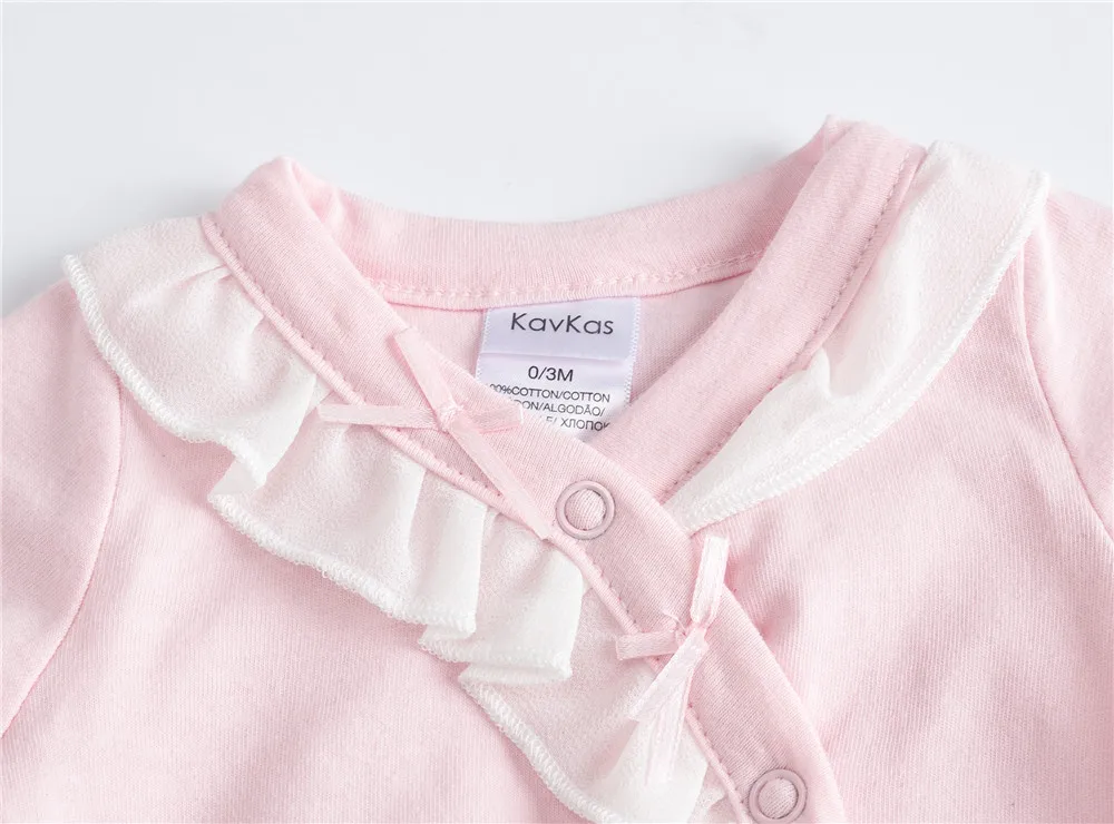 Kavkas Baby Girls Rompers Long Sleeve Pink Cotton Babies Sleepwear Girl Pajamas Newborn 0-3 months Baby Clothing