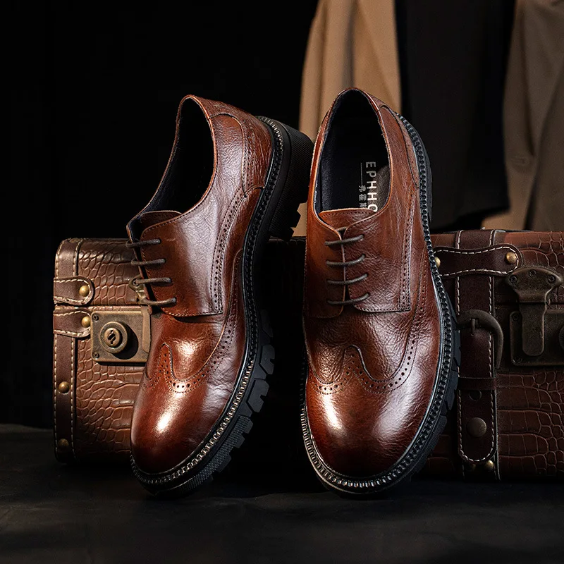 

Мужские модельные туфли дерби ручной работы, мягкая телячья кожа, броги с кончиками крыльев, удобная повседневная обувь