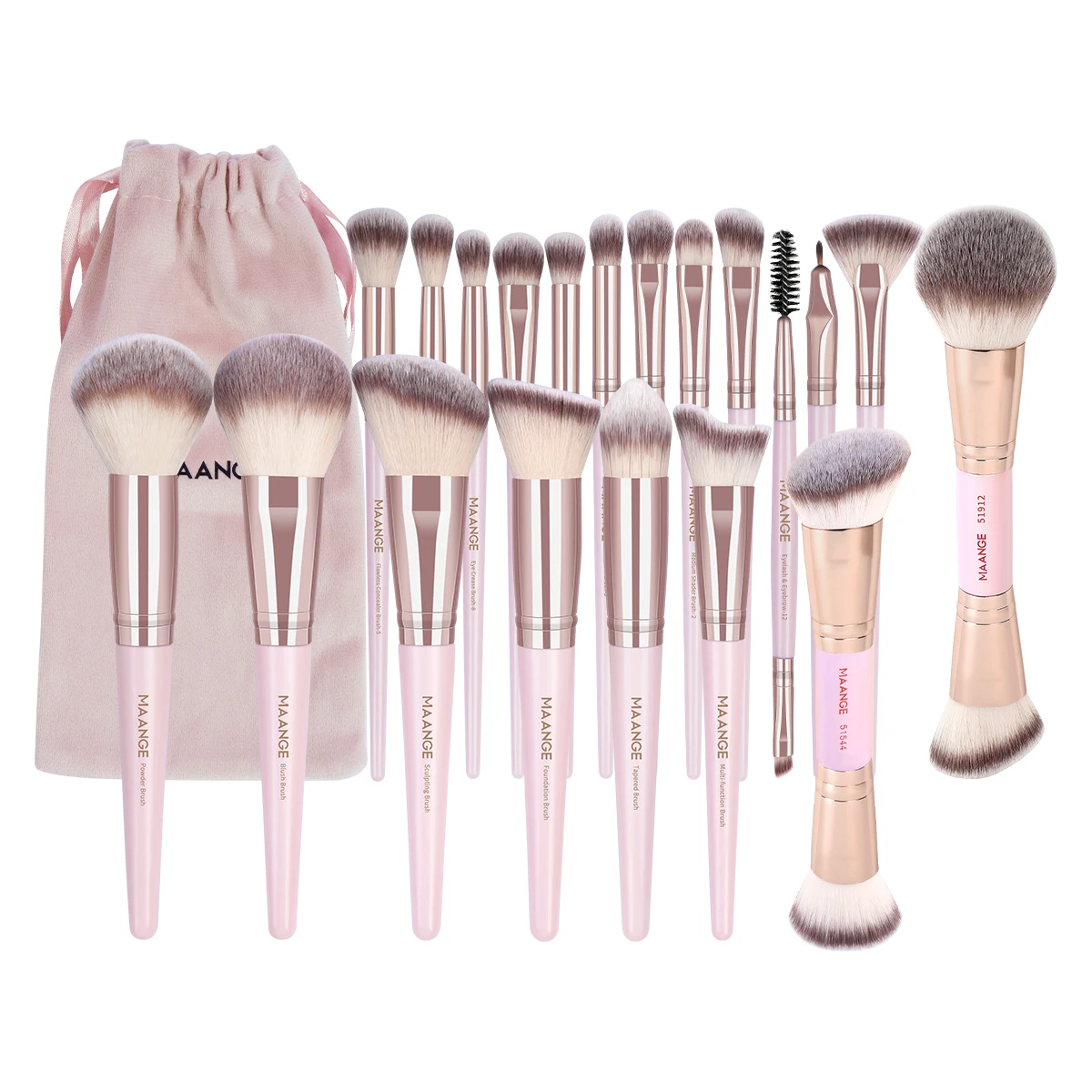 MAANGE Juego de 20 brochas de maquillaje profesionales con bolsa de almacenamiento, brocha para base, brocha para polvos, brocha para sombra de ojos, brochas de maquillaje básicas