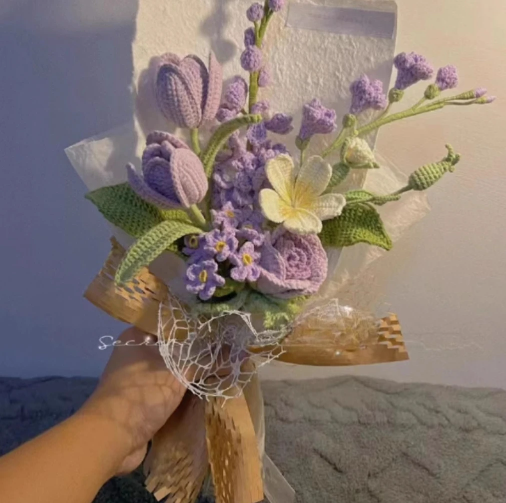 

Hand-knitted diy tulip large flying swallow bouquet wool crochet material package homemade finished flower gift for girlfriend