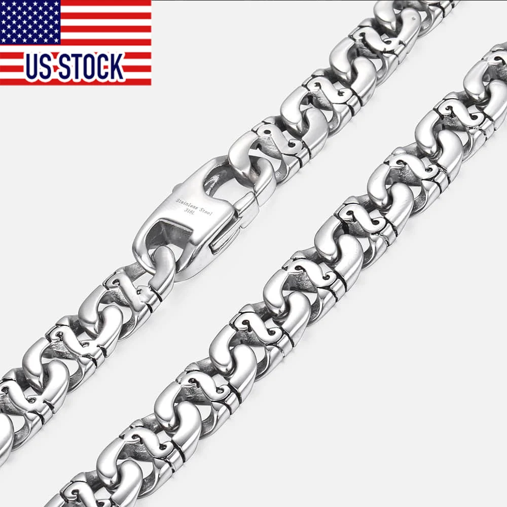 9.5mm Heavy Mens Chain Marina Biker Silver Color 316L Stainless Steel Necklace Personalize Size Jewelry Dropshipping DHN01