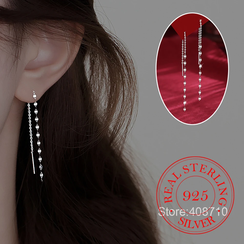 925 Sterling Silver Jewellery Long Tassel Sequins Ear Line Drop Earrings for Women Wedding Party Jewelry For Girls Friend Gift