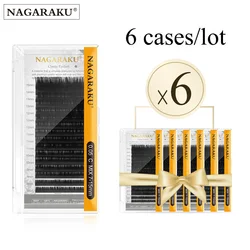 NAGARAKU 6 Cases Classic Mix Eyelash Extension Natural Soft Supplies Synthetic Mink Individual 7-15 Mix 16 Lines High Quality