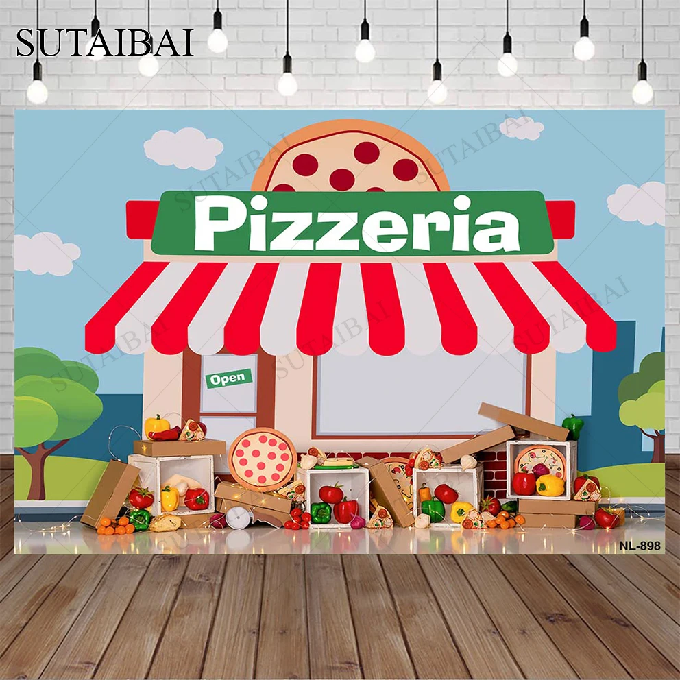 Pizzeria Photography Backdrops The Blue Sky and White Clouds Photo Shootings Backgrounds for Baby Birthday Party Photo Studio