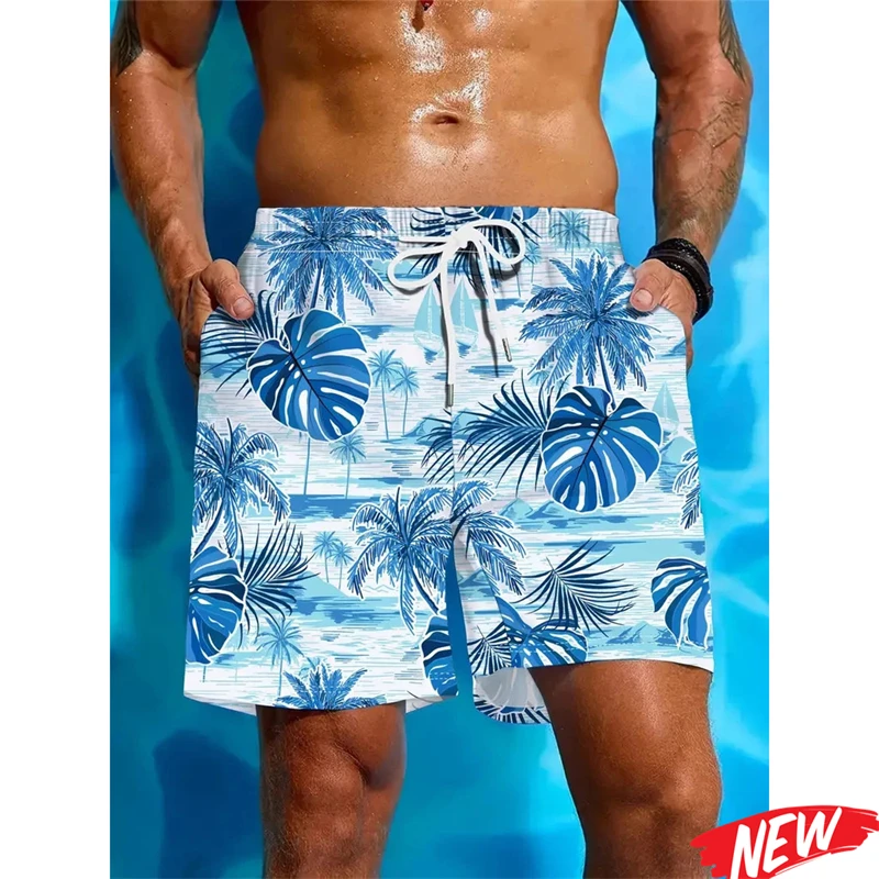 

Tropical Plants Graphic Beach Shorts Men 3d Printing Coconut Tree Short Pants Summer New Casual Drawstring lightweight Shorts