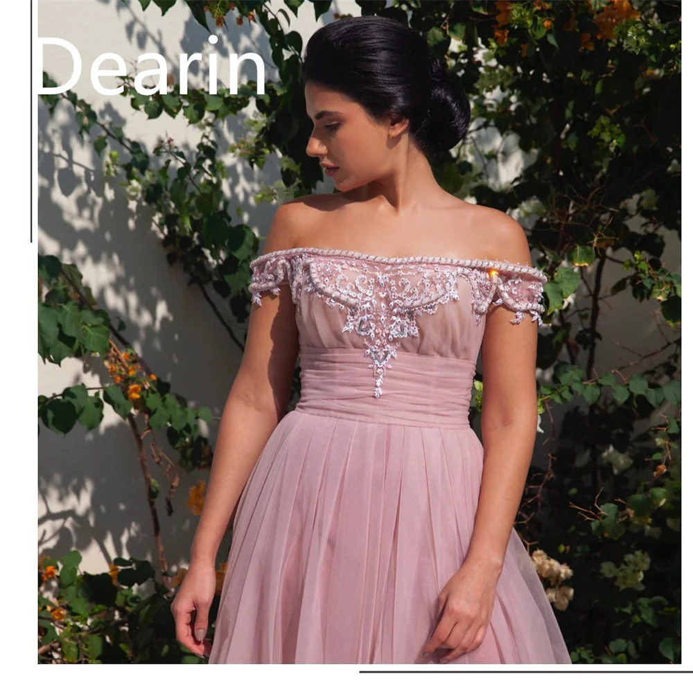 Customized Evening Gown Dearin Off-the-shoulder A-line Floor Length Skirts Tulle Bespoke Occasion Dresses Prom Formal Dress Saud