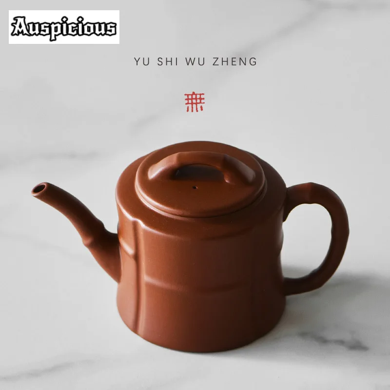 200ml Handmade Red Clay Teapot Creative Bamboo Knot Purple Clay Tea Pot Chinese Tea Brewing Kettle with Filter Zisha Teaset Gift