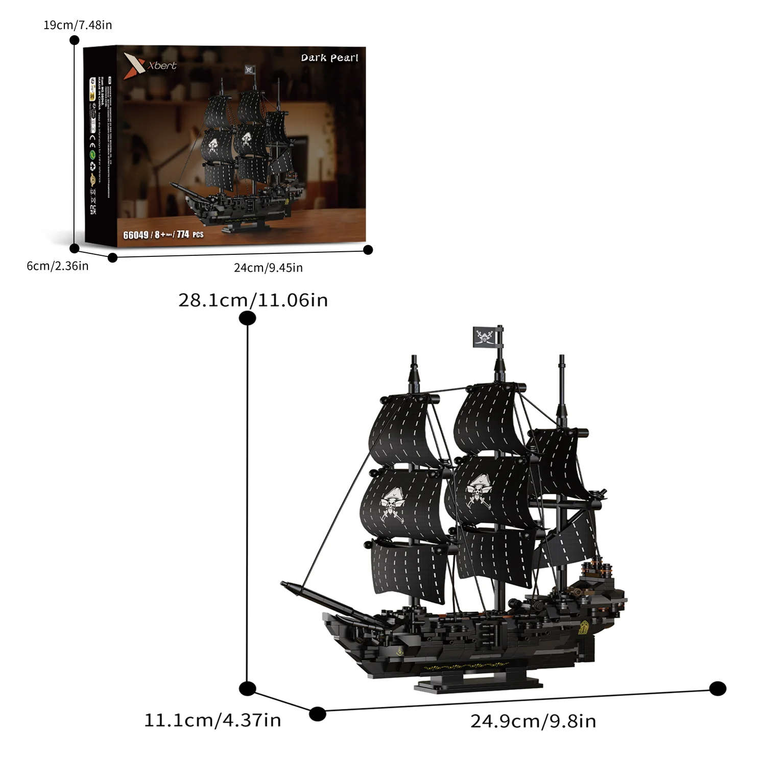 

Набор строительных блоков «Темный жемчужный пиратский корабль» - 774 детали, готический черный набор для сборки модели парусника, коллекционный подарок для взрослых