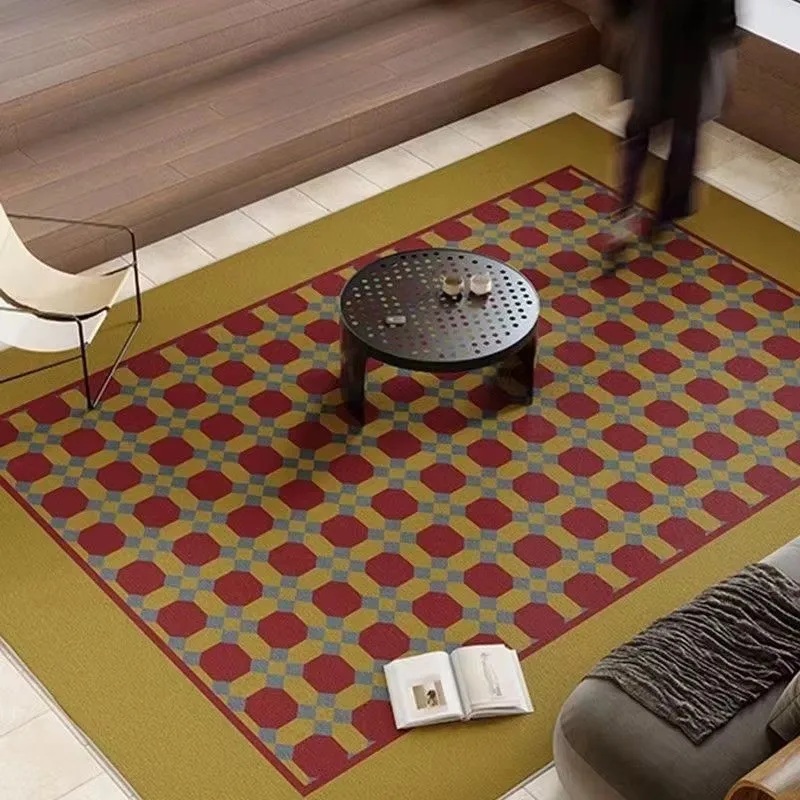 VIKAMA Vintage Checkered Rug—Perfect for the Living Room, Study, or Walk-In Closet; Durable and Machine-Washable Home Decor
