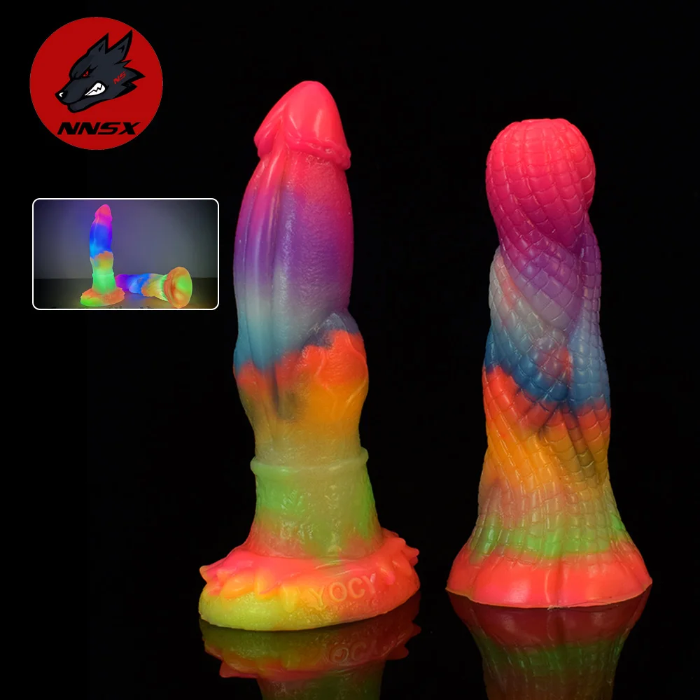 NNSX Mini Color Luminous Dildo Dragon Animal Penis Beginner Shine By Absorbing Light Masturbators with Suction Cup Sex Toys Shop