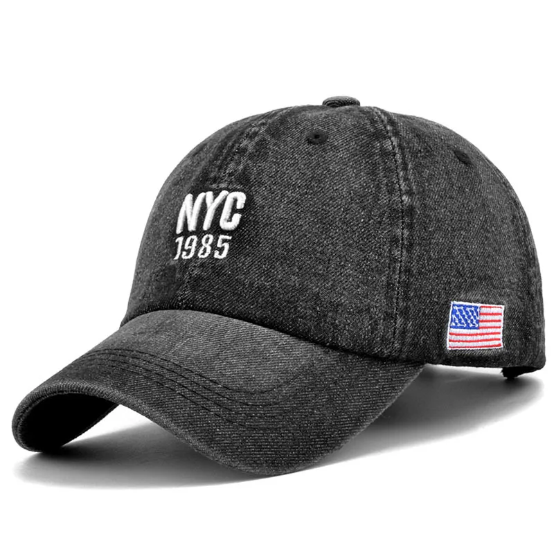 Fashion NYC 1985 Embroidery Denim Snapback Baseball Caps Adjustable Outdoor Casual Adult Wash Sports Golf Sun Hats