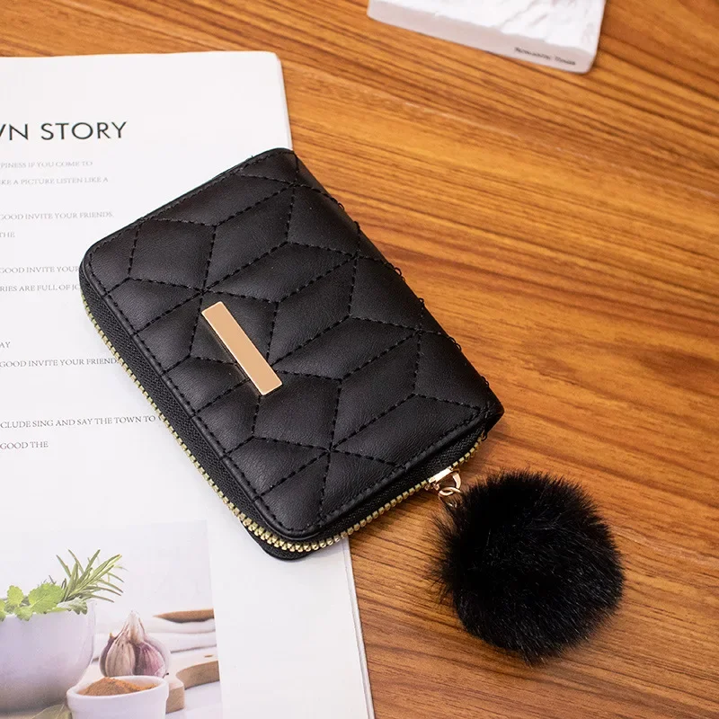 Mini Short Wallet Women'S Leather Credit Card Organizer Coin Purse Pompom Ball Pendant Leisure Foreign Trade Package