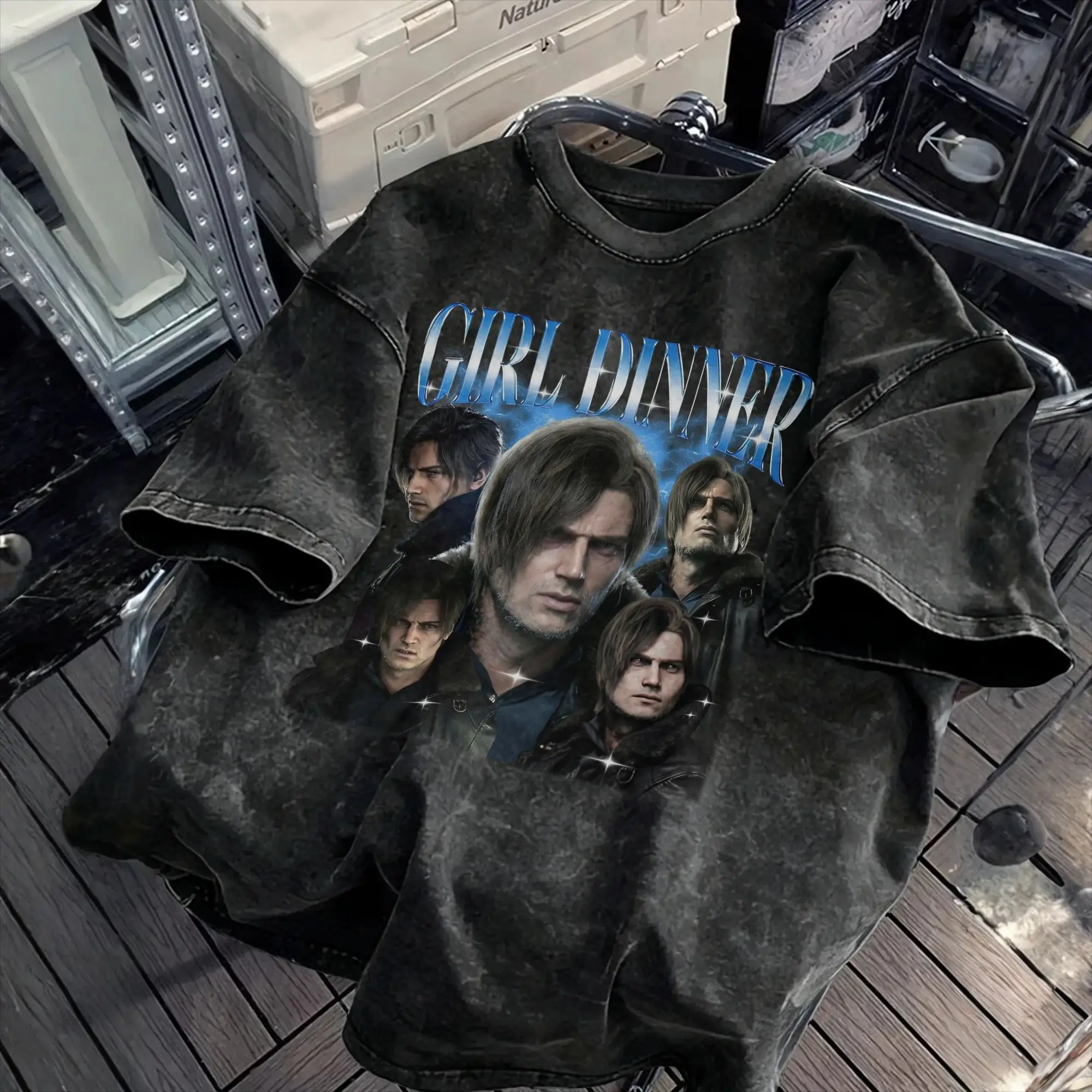 Residence Evil Leon S. Kennedy Bootleg Washed T-Shirt Mens  Aesthetic Summer O-Neck Hippie Tees Loose Oversized Clothes
