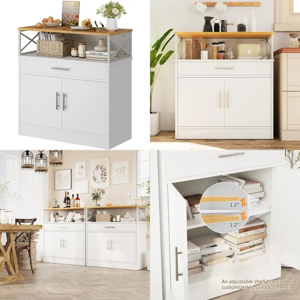 Modern 32 Kitchen Storage Cabinet with Open Shelves and Adjustable Shelving for Contemporary Wood Furniture