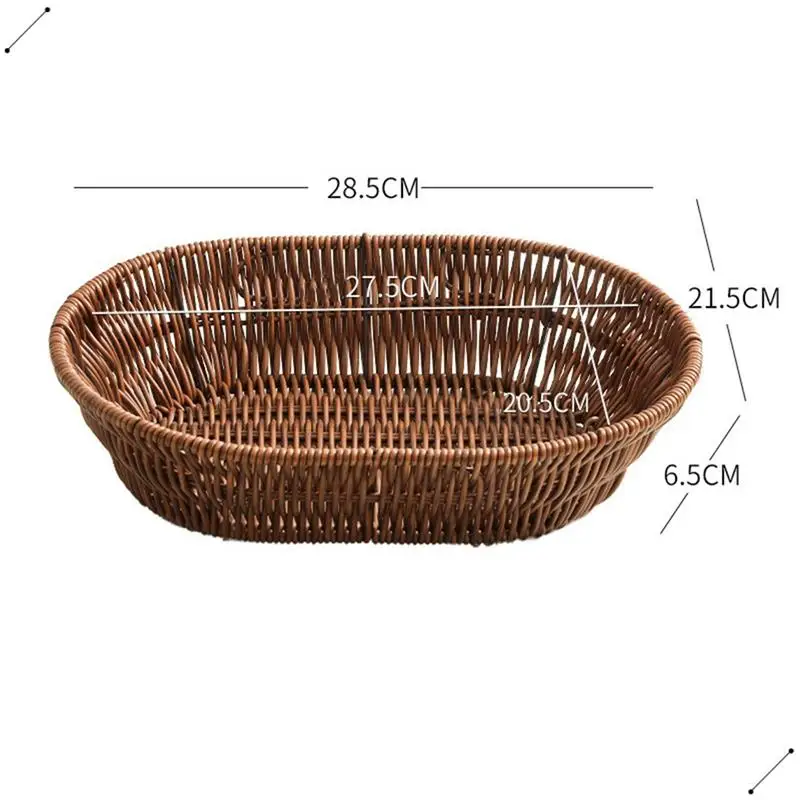 Wicker Bread Basket, Tabletop Food Serving Trays, Handwoven Storage Basket Bin For Fruit In Home Restaurant & Bakery
