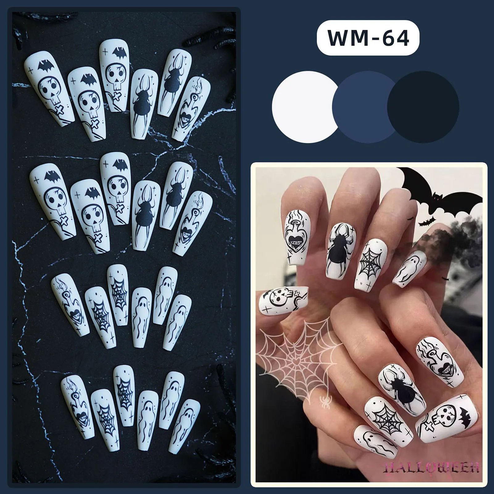 Halloween Theme Press on Nails with Spider Decor Ultra-flexible Long Lasting Fake Nails for Hot Girl Dress Matching