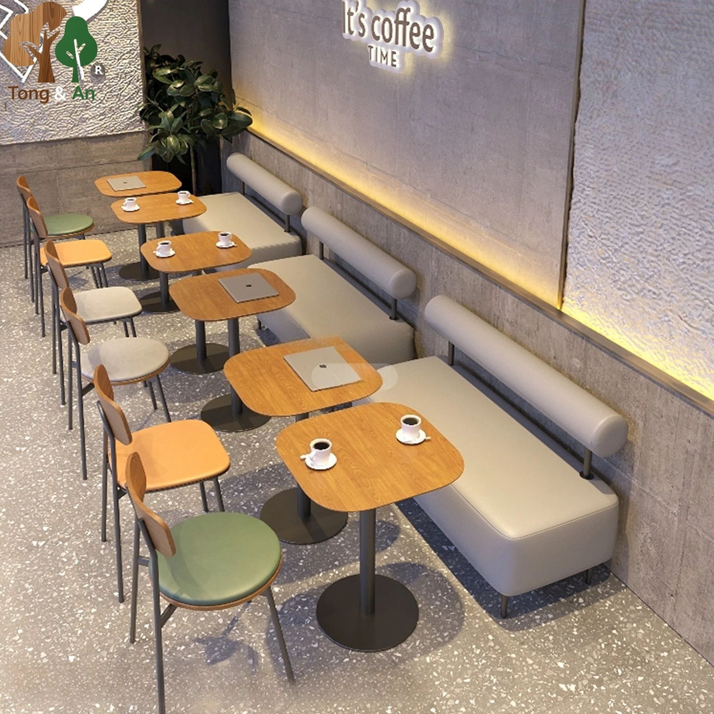 Commercial Booth Sofa Set, UL Type Wall-Mounted Table Chair Combination for Cafe Western Tea Burger Snack Dessert Milk Tea Shop