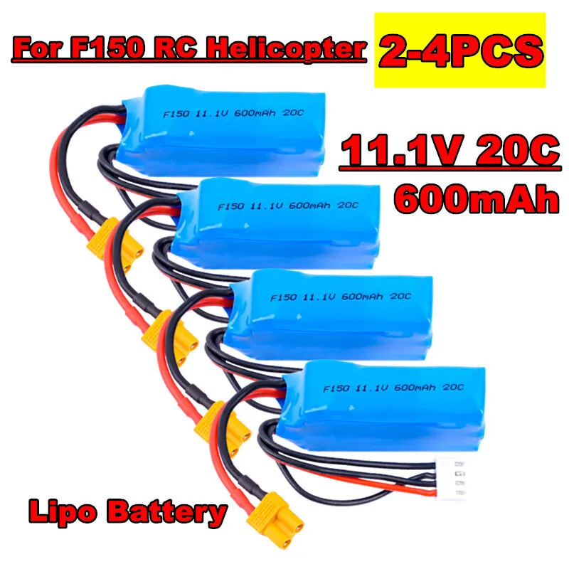 2/4PCS 11.1V 600mAh 20C Lipo Battery for YUXIANG F150 Remote Control Helicopter for Toy Rechargeable Battery with XT30 Plug