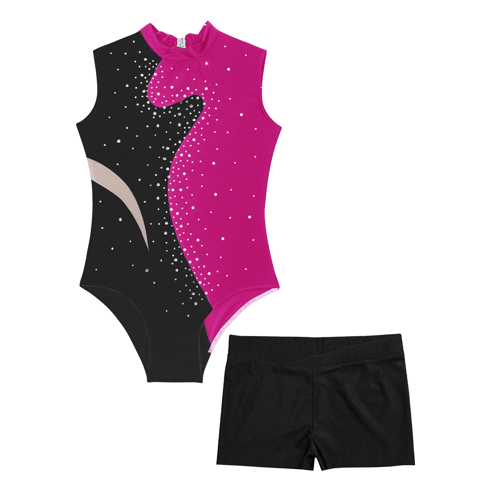 Kids Girl Gymnastics Leotard Color Block Ballet Tutu Dance Leotard Ice Skating Jumpsuit Sports Workout Dance Yoga Bodysuit