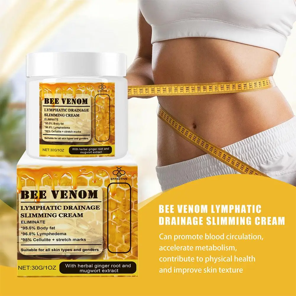 Bee Venom krim pelangsing badan, krim pelangsing badan drainase limfatik 30g dengan ekstrak akar jahe, Krim pembentuk Pengencang kulit untuk wanita dan pria H2W2