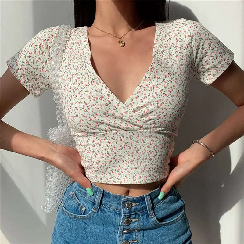 

plus Size Y2K Vintage Floral Crop Top Tirt Women Cropped Cleanfit Stand Ciwalk Linen a