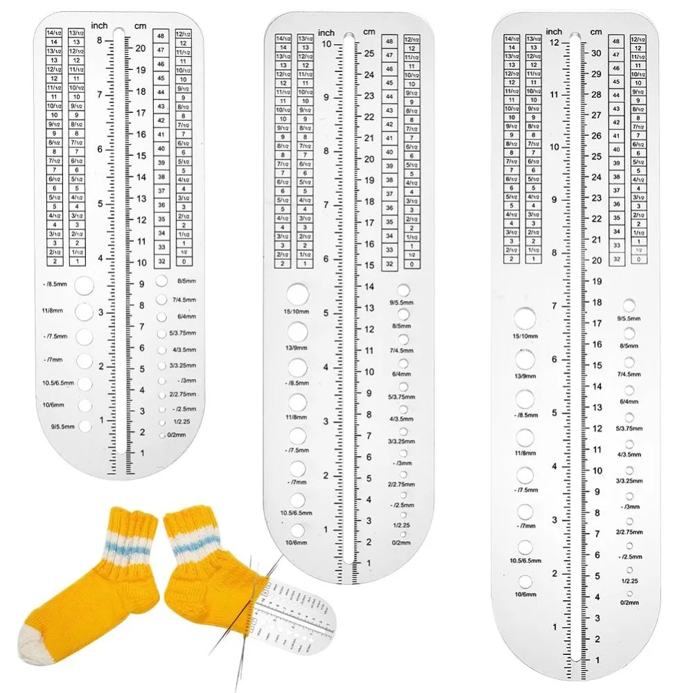 

3Pcs Sock Ruler Clear Acrylic Crochet Ruler 8/10/12 Inch Needle Gauge Measure Tools Knitting Sock Blocker