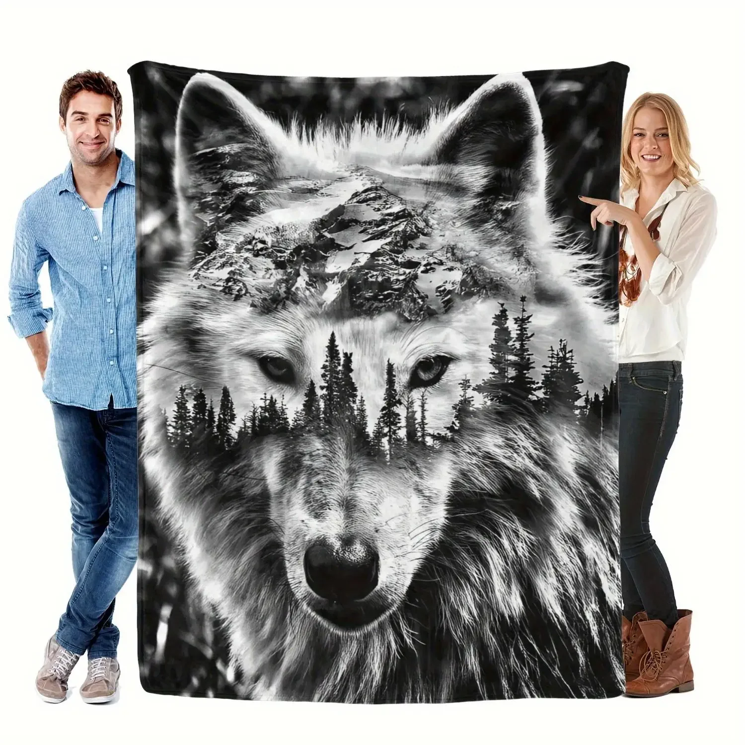 

Custom Wolf Printed Flannel Soft Blanket Living Room Bedroom Sofa Bed Blanket New Year's Gift Portable Picnic Blanket