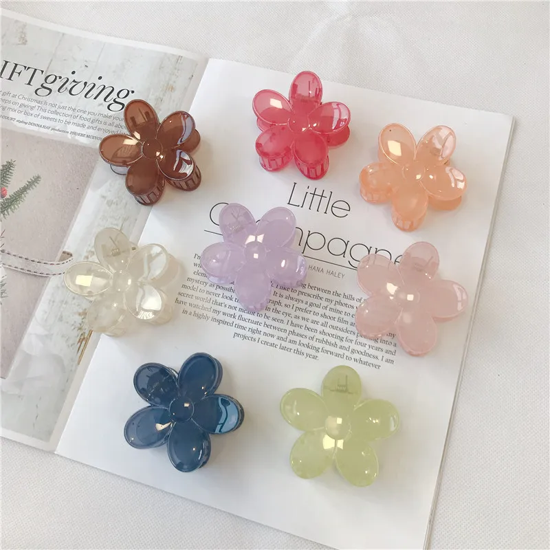 2022 Korea-Japan Jelly Color 6CM Simple Flower Hair Clip Sweet Girl\'s Back Of The Head Bath Grip Accessories For Women