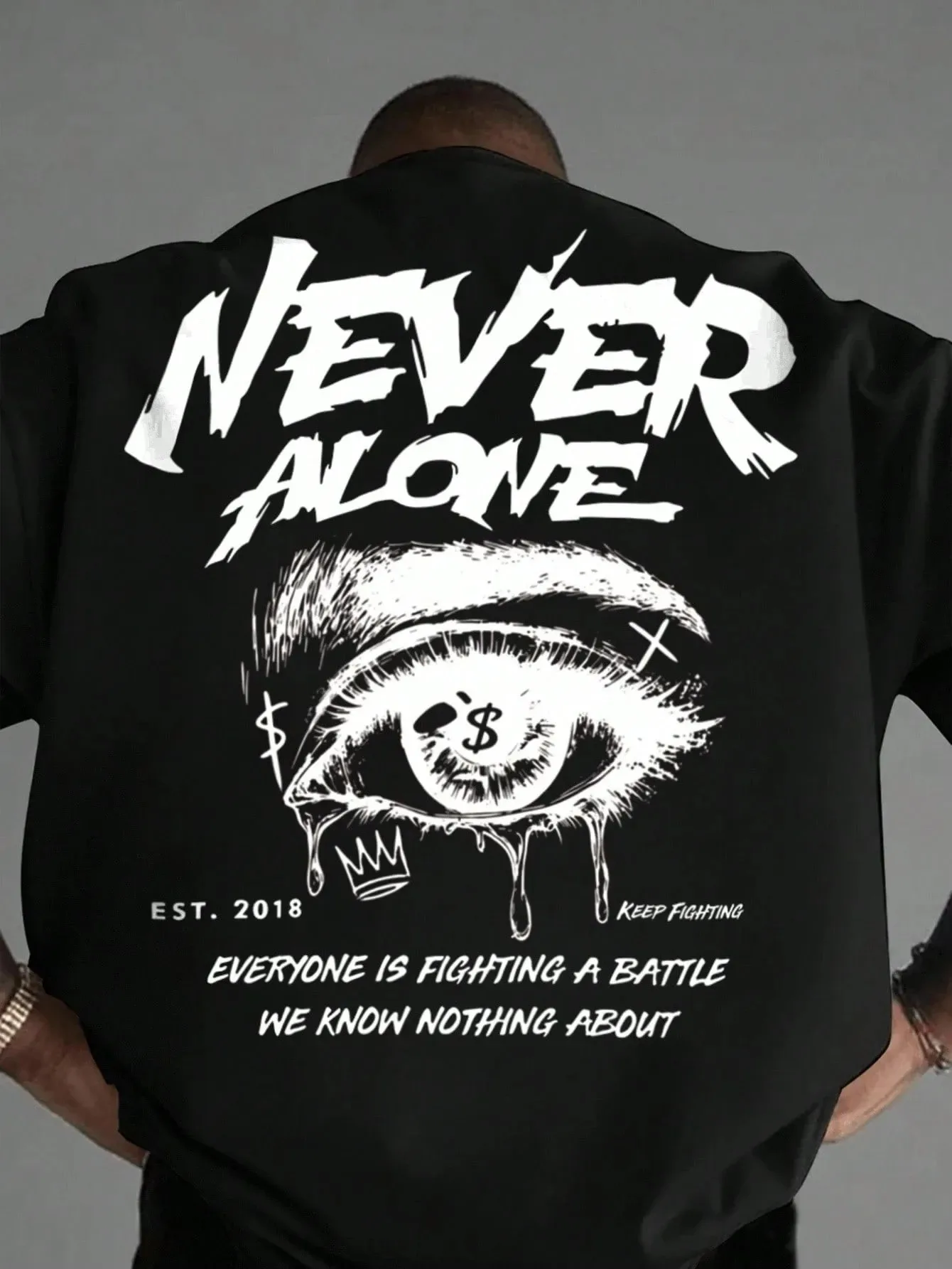 Unisex Never Alone Eye Print T Shirt Dark Aesthetic Street Style Casual Short Sleeve Tops