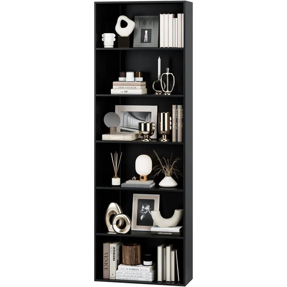 

FOTOSOK 6-Tier Open Bookcase and Bookshelf, Freestanding Display Storage Shelves Tall Bookcase for Bedroom, Living Room and Offi