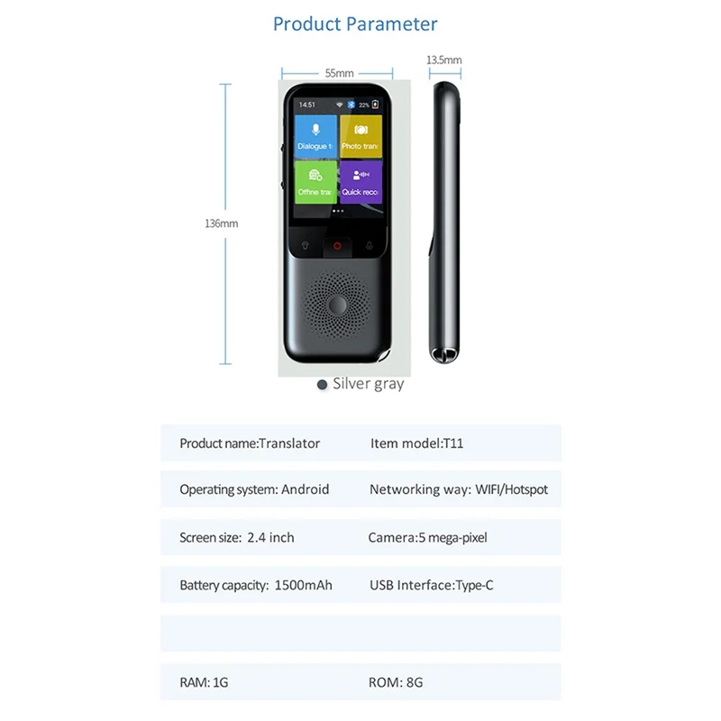 

T11 Translator Intelligent Voice Translator 134 Languages Online Translation WIFI Translator for Travel Business