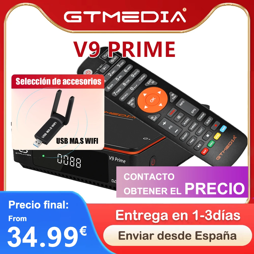 GTMEDIA-receptor de satélite V9 Prime, dispositivo USB MARS DVB-S/S2/VCM S2X 1080P/ACM/Multi-stream/T2-MI, compatible con BISS auto roll 2,4G, D5