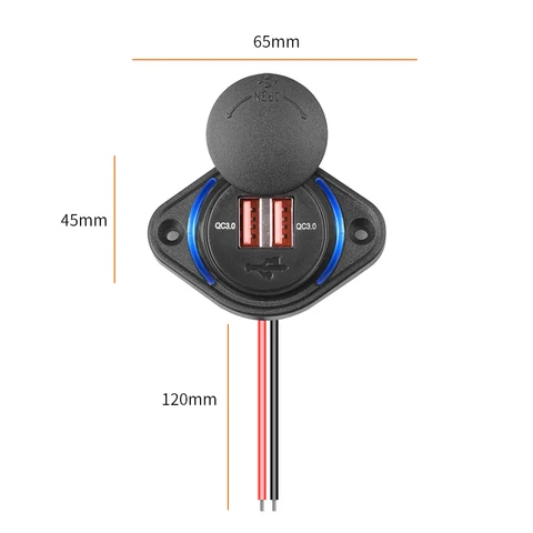 Быстрое зарядное устройство QC 3.0 с двумя USB-портами и подсветкой. Адаптер питания с розеткой быстрой зарядки и раздвижной крышкой. Автомобильное зарядное устройство с USB-портом 12–24 В.