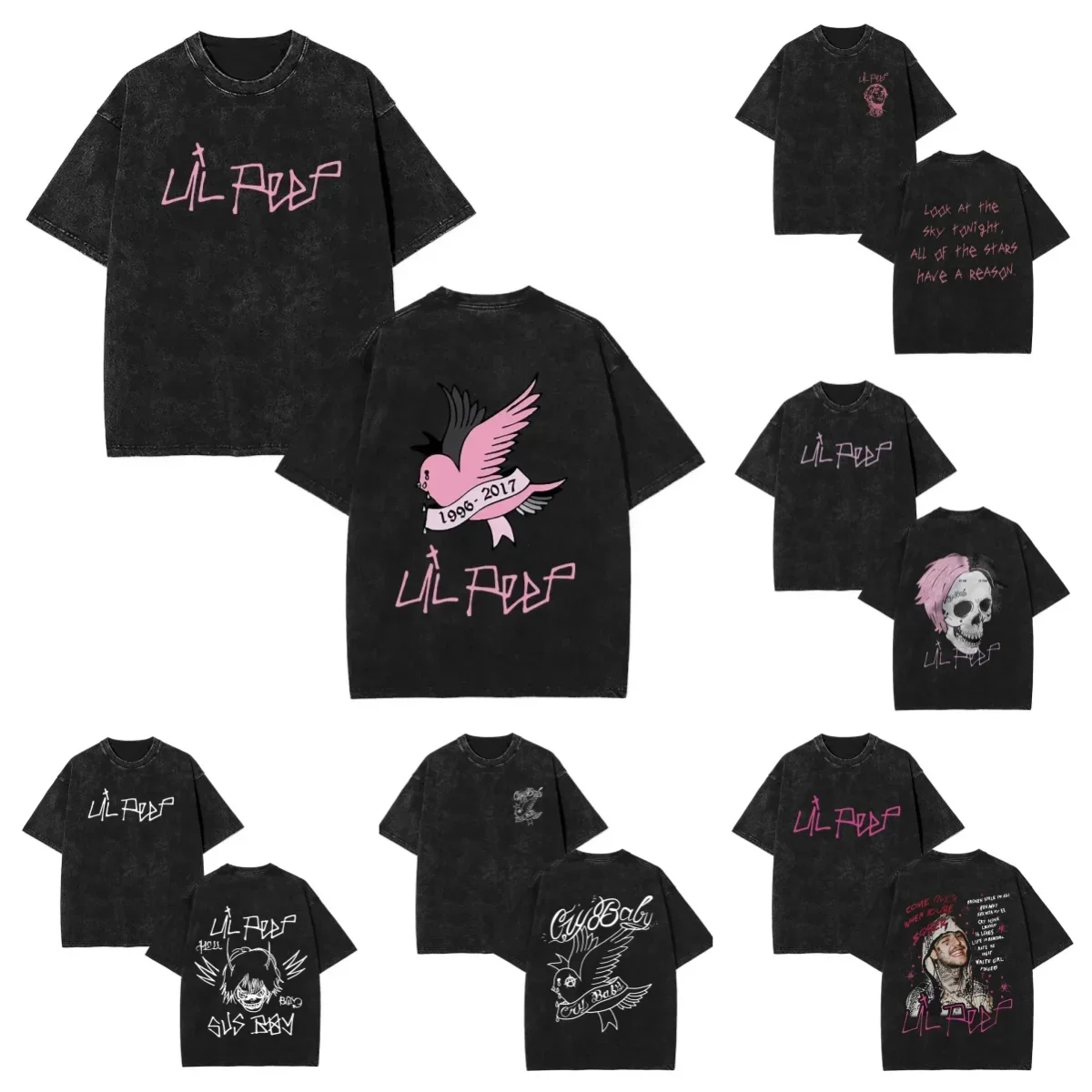 Rapper Lil Peep Vintage Washed T Shirts Men's Women Fashion Hip Hop Oversized Short Sleeve T-shirt High Quality Cotton T-shirts