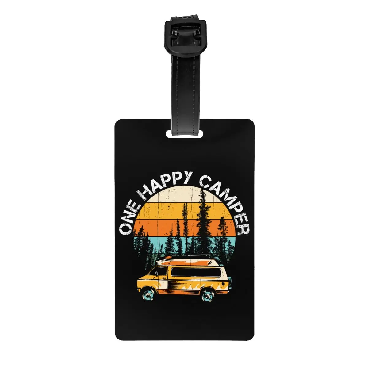 Vintage Sunset Happy Camper Luggage Tags Custom Adventure Camping Travel Car Baggage Tags Privacy Cover ID Label