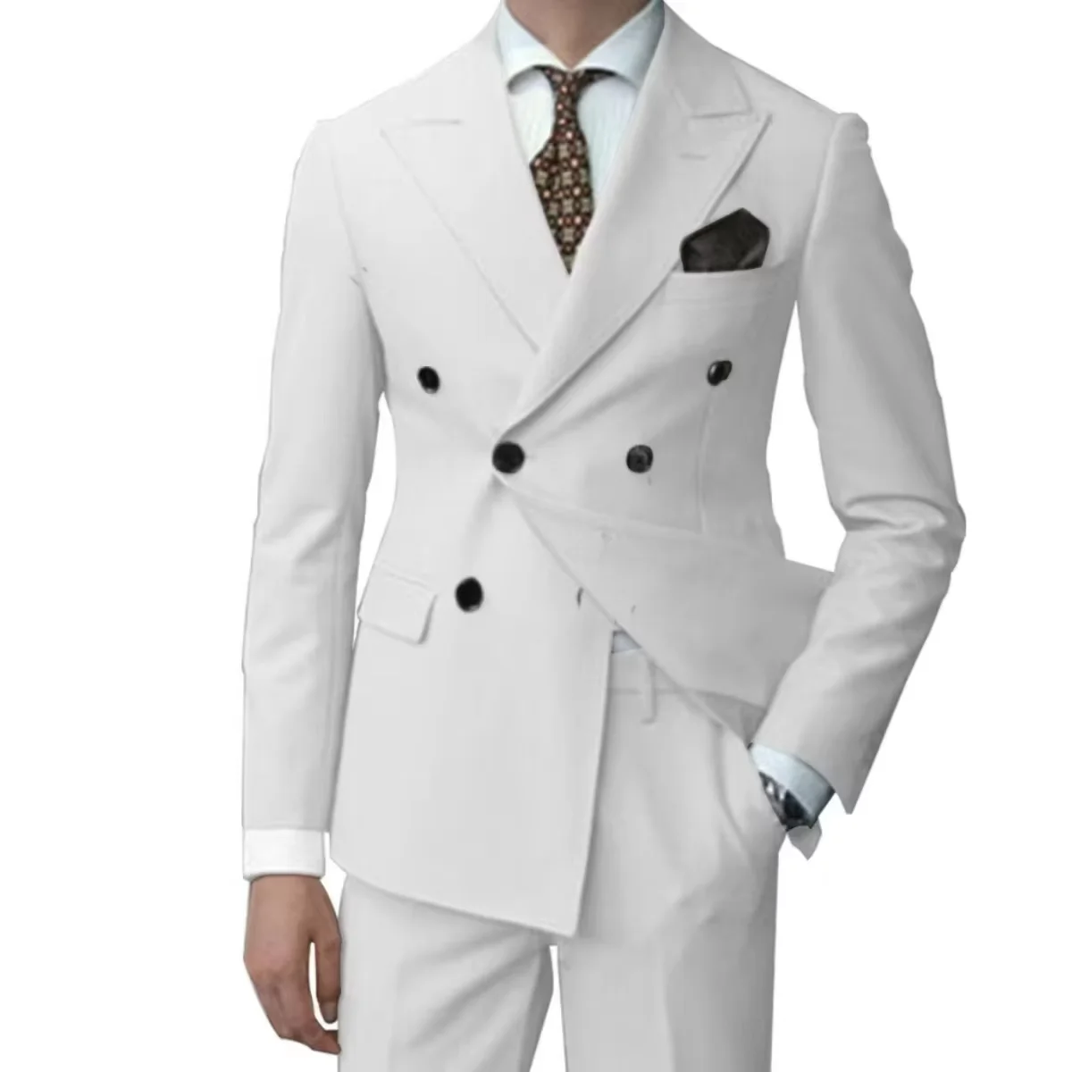 

Classic Men's Jackets Set Luxury Jacket Pants 2-Piece Set Double-Breasted Wedding Groom Business Slim Fit Formal