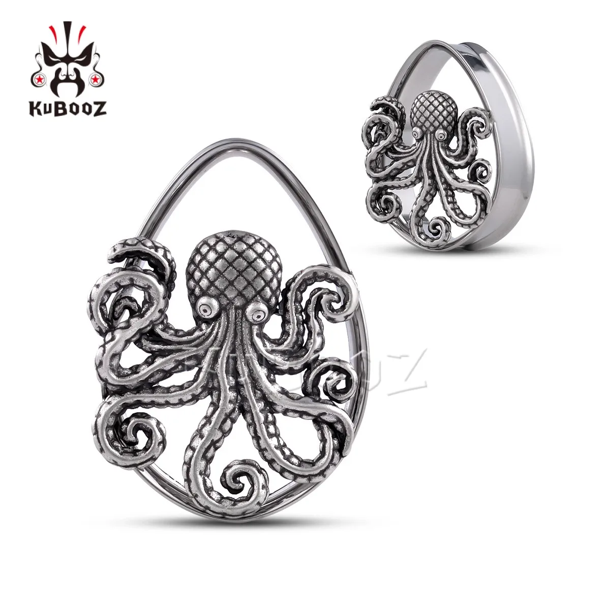 

KUBOOZ Ear Tunnels Plugs Gauges Octopus Expander Stretchers Stainless Steel Earrings Piercing Jewelry 2PCS