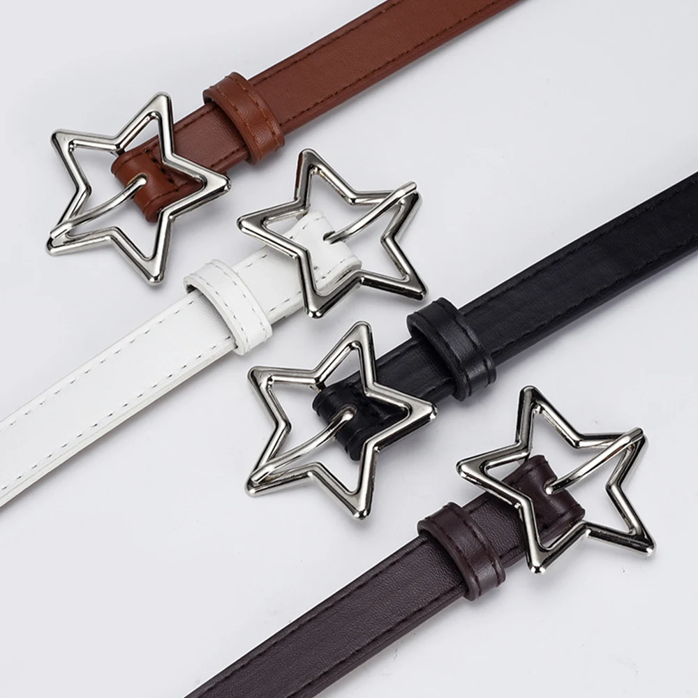 Kids Pentagram PU Leather  Waistband Children Adjustable Metal Star Buckle Holes Belt Girls Solid Color Jeans Waist Strap